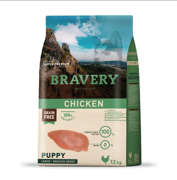 BRAVERY CHICKEN PUPPY LARGE/MEDIUM BREED 12KG - CACHORRO RAZA MEDIANA Y GRANDE POLLO