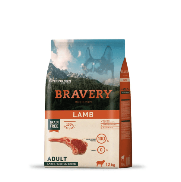 BRAVERY LAMB ADULT LARGE/MEDIUM BREEDS 12 KG - PERRO ADULTO RAZA MEDIANA Y GRANDE CORDERO