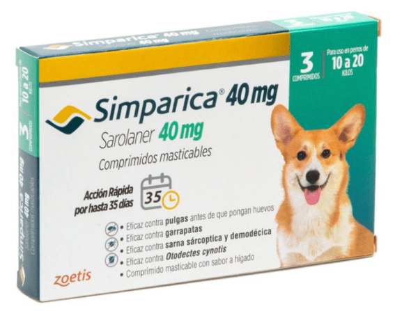 SIMPARICA 40MG PERRO 10 A 20 KG (3 COMP.)