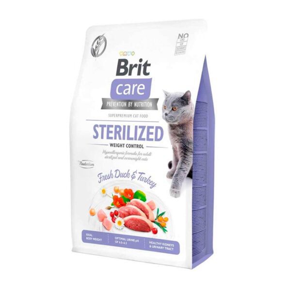 BRIT CARE CAT GRAIN-FREE STERILIZED WEIGHT CONTROL DUCK AND TURKEY 7 KG  (PATO Y PAVO)