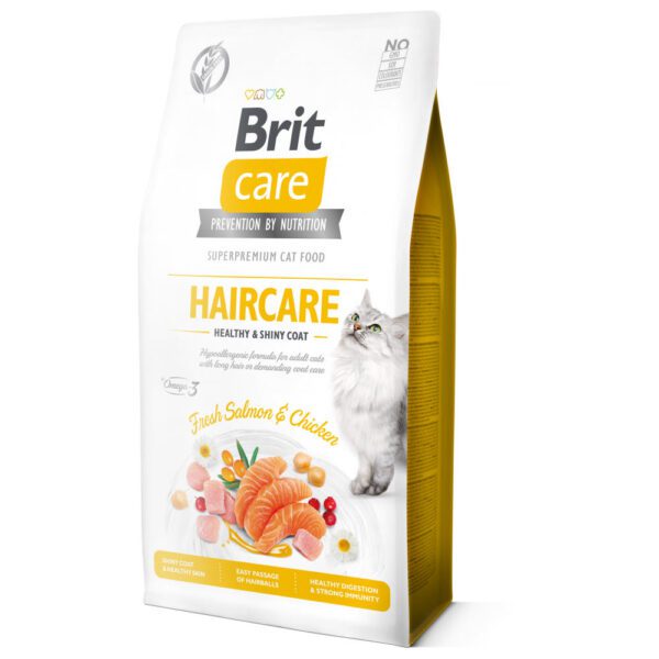 BRIT CARE CAT GRAIN-FREE HAIRCARE HEALTHY & SHINY COAT 2 KG SALMON AND CHICKEN - GATO ADULTO LIBRE DE GRANOS CUIDADO PELAJE SALMON Y POLLO